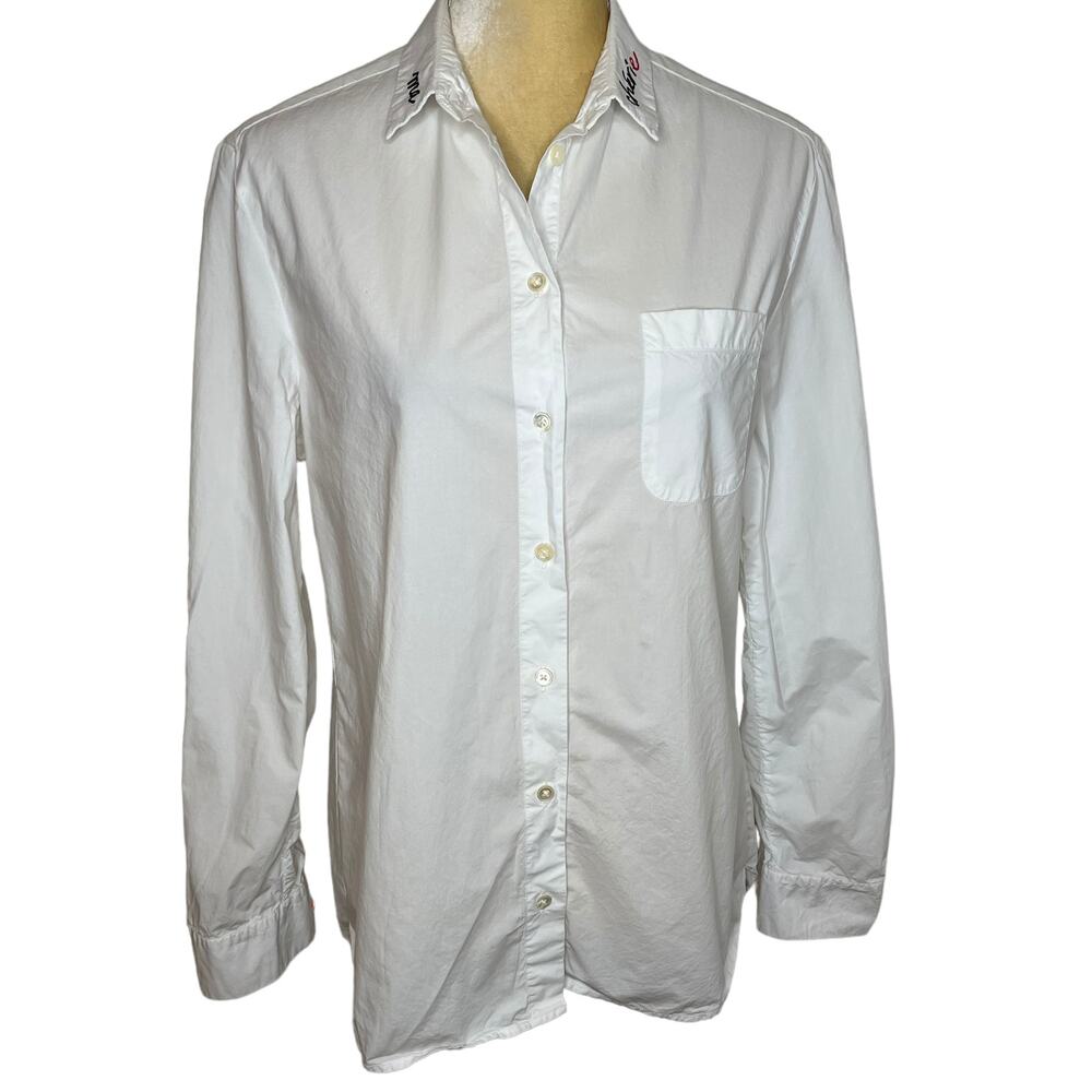 Chinti and Parker Ma Cherie Embroidered Collar White Button Down Shirt Size 10